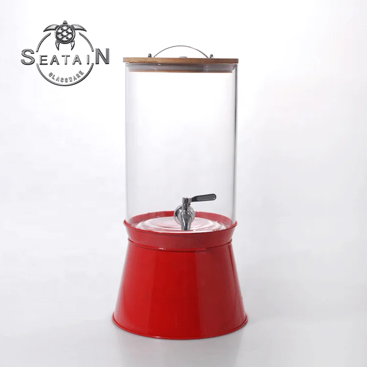 2 галлона, высокое боросиликатное Большое стекло, диспенсер для питьевых напитков с деревянным основанием и краном