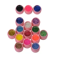 16 pot lot Nail Varnish Mix Pure Glitter Pure Color UV Builder Gel Nail Art Tips