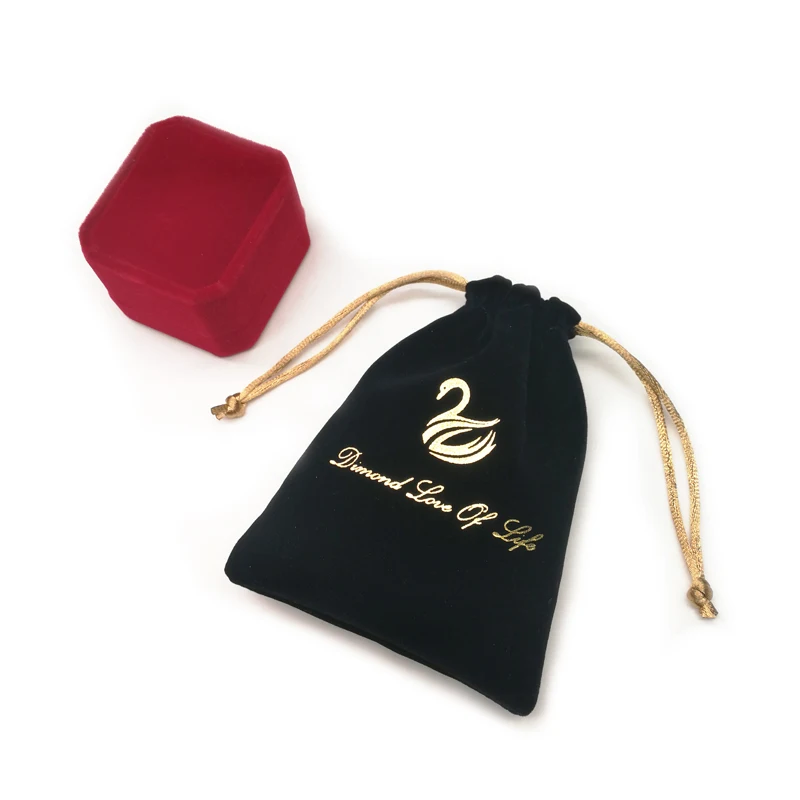 Custom logo printed mini drawstring Jewelry Velvet pouch bag