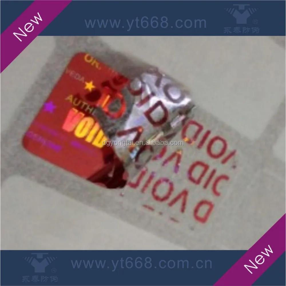 Warranty VOID tamper proof hologram seal label with rainbow holographic effect
