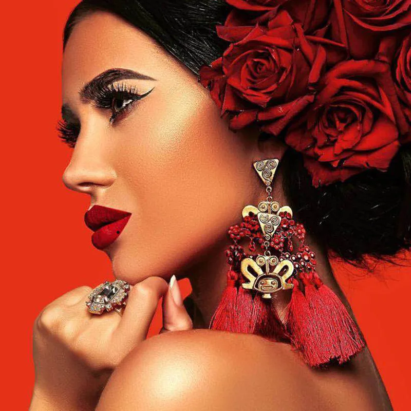 180902608 wholesale gold tassel earrings crystal chandelier dangle drop tassel earrings jewelry indian thread tassel earrings