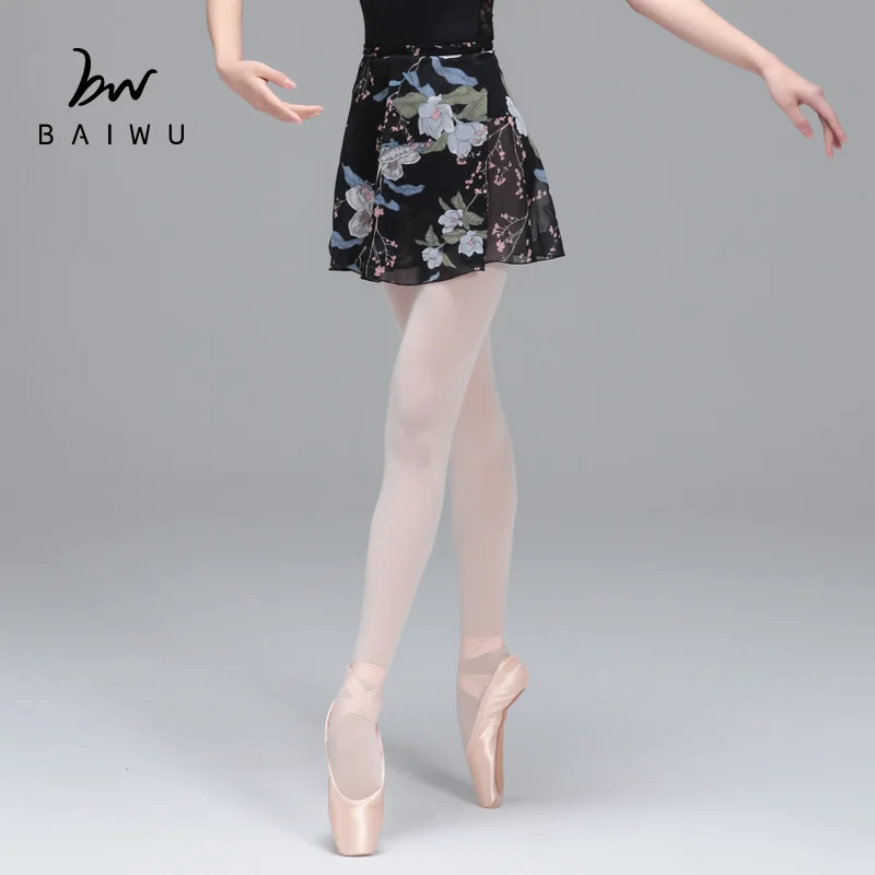 118143014 Baiwu Wrap Pull On Ballet Skirt Floral  Chiffon  Ballet Dance Dress Adult