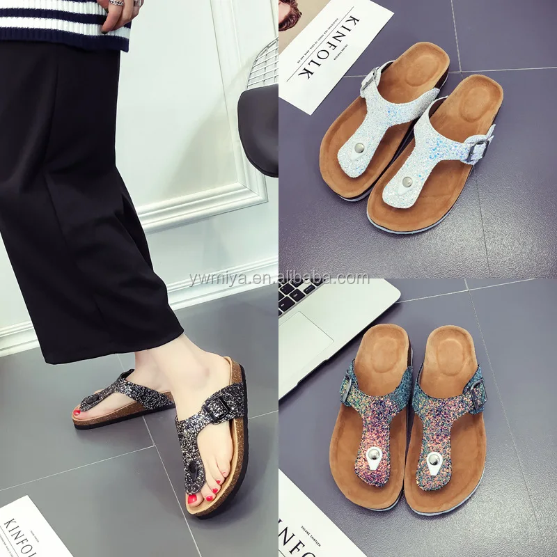 AM-678 Latest Hot selling Alice Moon In stock ladies buckle sandals wholesale sequined beach flip flop for kids & women
