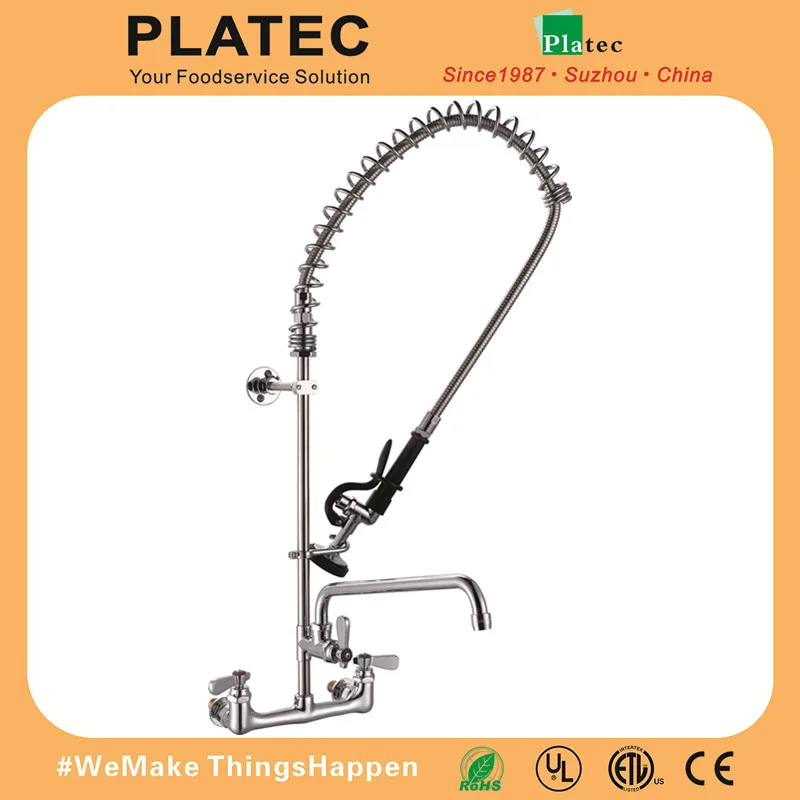 8' Wall Mounted Pre-rinse Unit with 12' Swivel Spout&Wall Bracket,Tapered Thread Riser