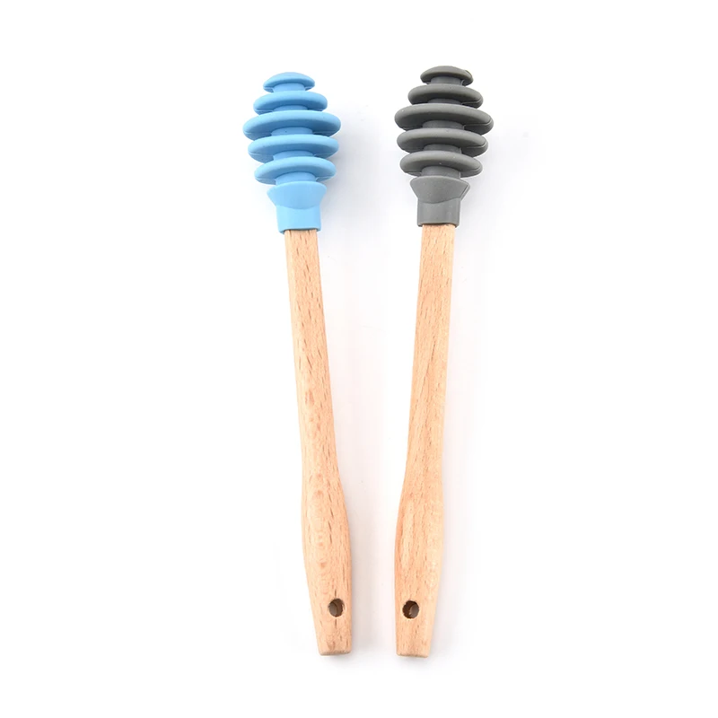 Eco-friendly  food grade plastic Portable Mini wooden handle silicone honey stirred rod stick Mixing spoon