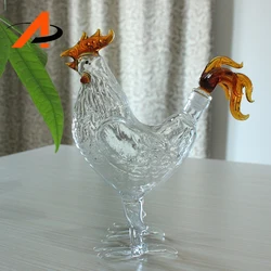 Creative Hand Made Borosilicate Heat Resistant Animal Shaped Clear Glass Decanter Chicken Shaped Wine Bottle