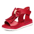 Summer 2016 New Genuine Leather Children Girls Sandals Princess Bowtie Girls Shoes Soft Outsole Summer Kids
