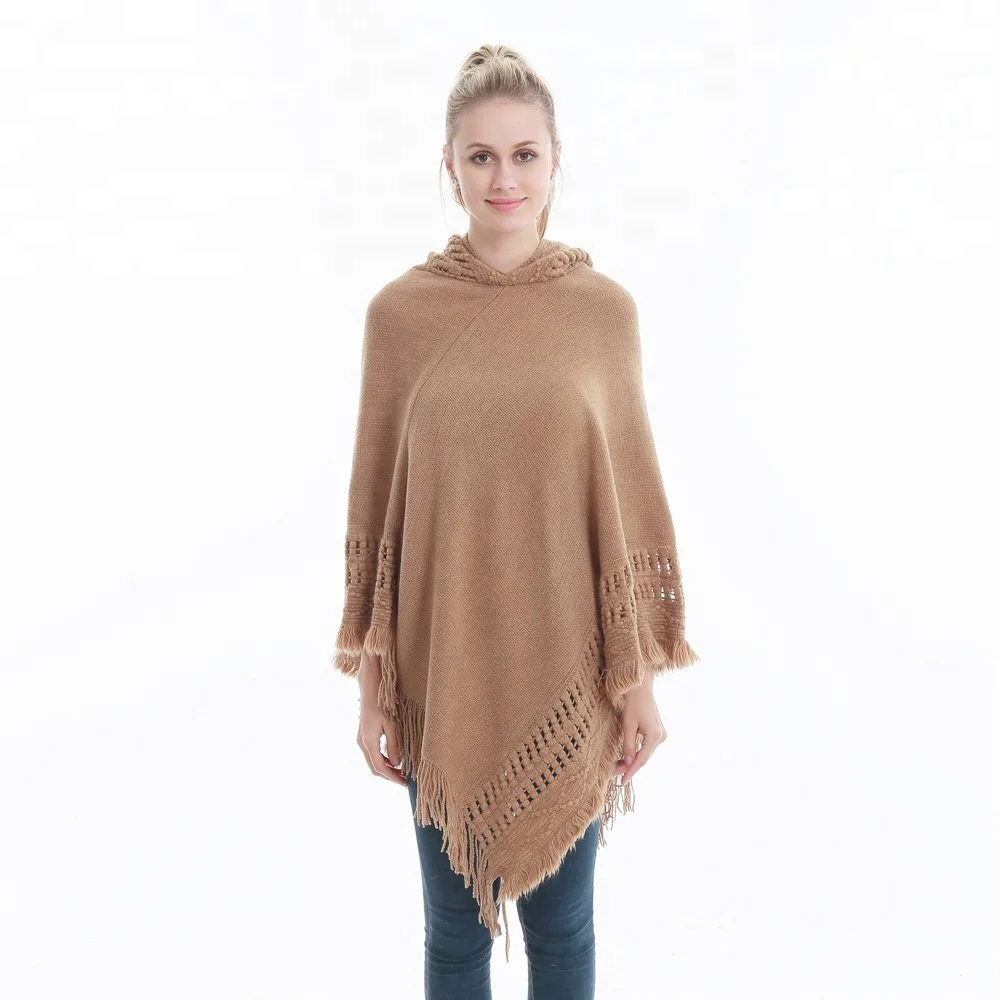 
wholesale girl ugly christmas sweater with hat fashion fringe knit poncho 