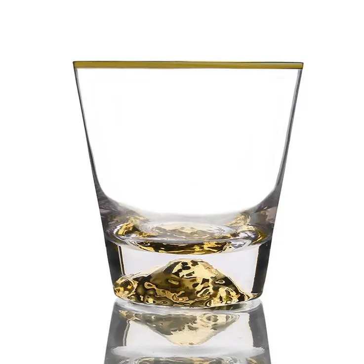 Creative Clear Fuji Mountain Heat Resistant Crystal Glass Drink Water Cup Whisky Mug Fuji Shaped Glass Cup with Golden Line