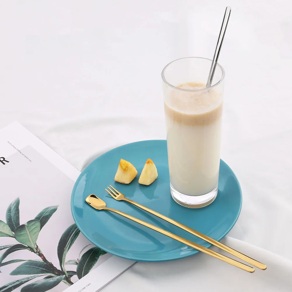 
Promotional stainless steel spinning ice cream spoon and fork Stirring mixing cocktail bar spoon 