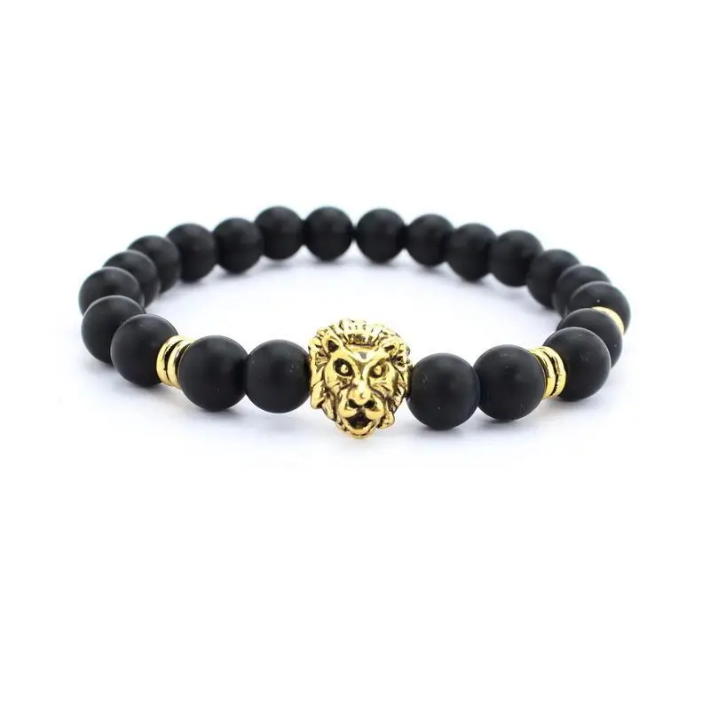 8mm lava stone beads alloy lion head fox head decoration bracelet men jewelry accessories bracelet