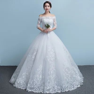 
Off Shoulder Lace Wedding Gowns 2018 with sheer Sleeves 