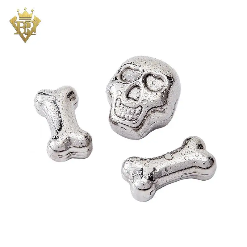 Reusable Cooling Frozen Rocks Stainless Steel Skull Ice Cubes