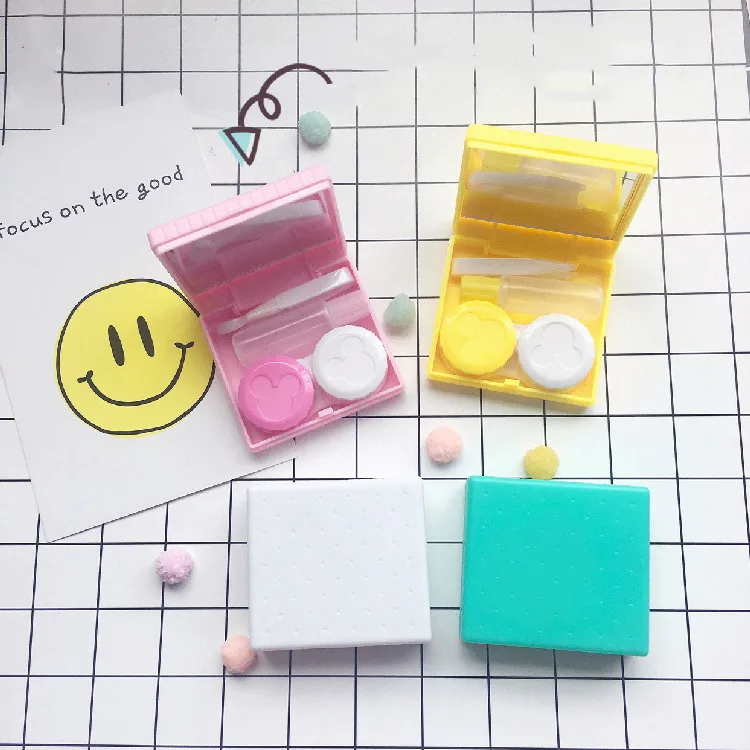 Little square cookie contact lenses packaging box colorful contact lens display portable case wholesale