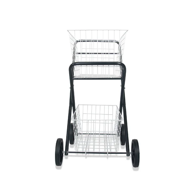 Metal double layer with basket Shopping cart  with wheels