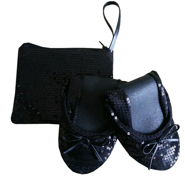 
New wedding fashion cheap Sequin black ballet flat slippers for party dance 