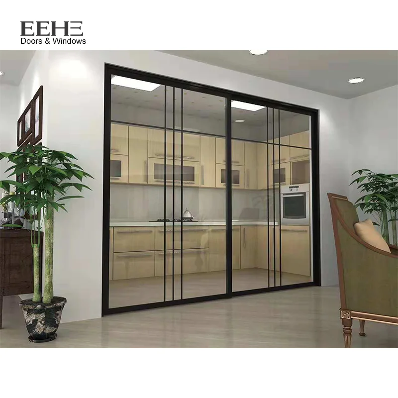 Kitchen aluminum frame sliding 12mm tempered glass door prices