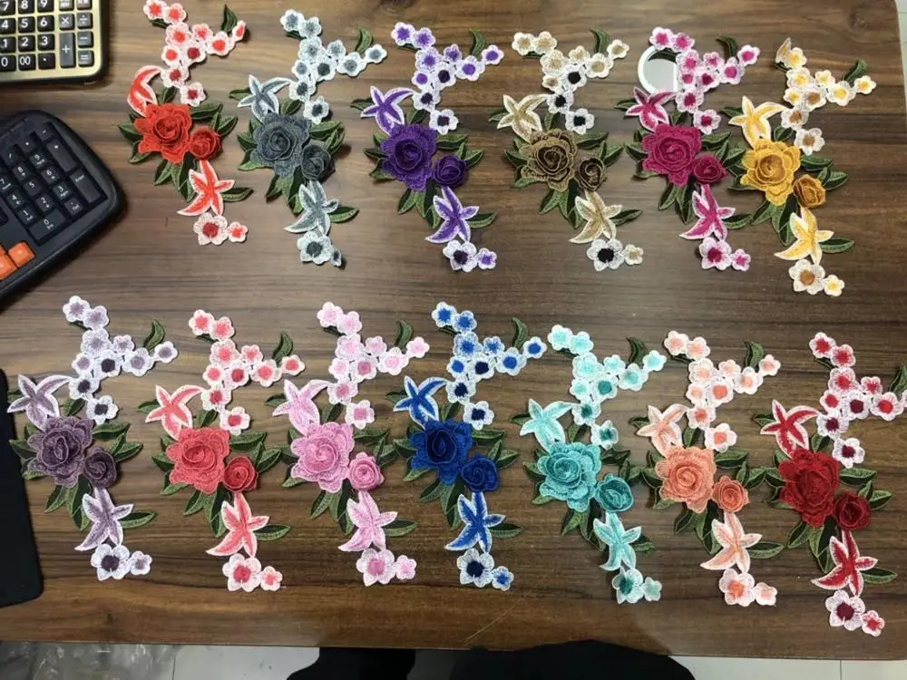 3D Flower Red Rose Applique Embroidery Patches for Clothes Decorated Sewing