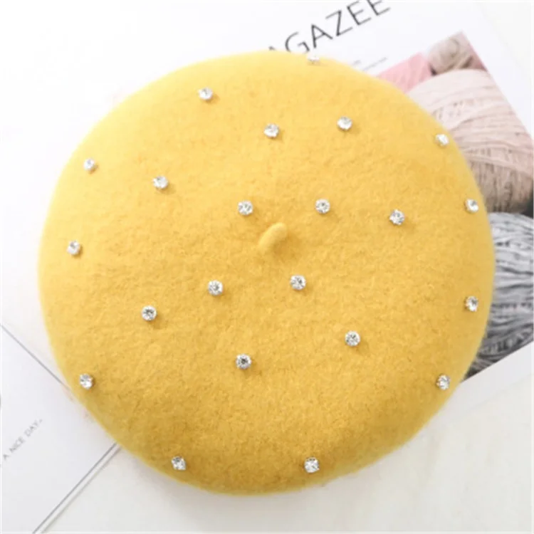 Autumn Winter Lady Handmade Pearl Decorative Wool Cap Star Pearl Beret