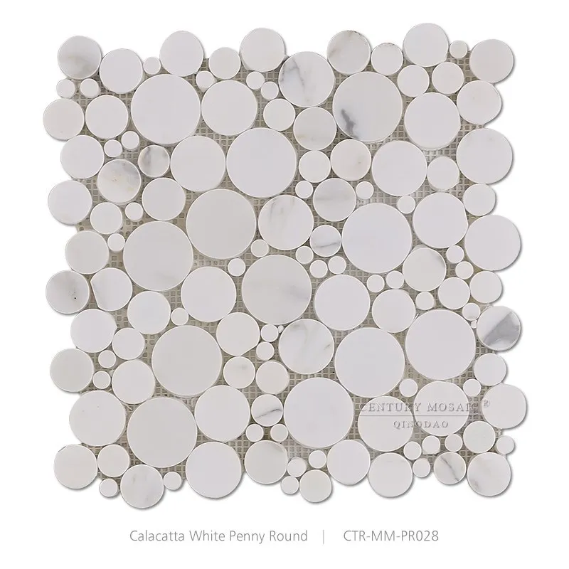 calacatta white penny round marble mosaic tile