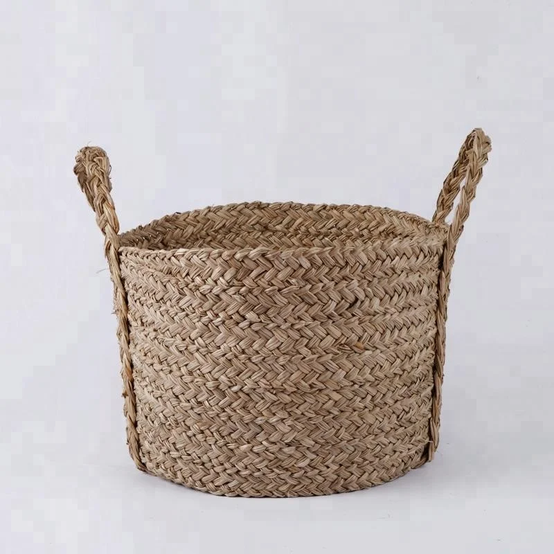 Extra Large Home Storage Handmade Sea Grass Straw Bin Wholesale Laundry Baskets With Handles