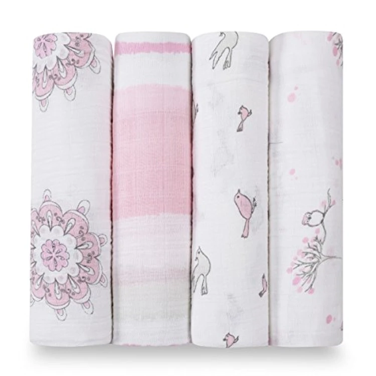 Amazon hot sale folding ajustable beautiful floral large bamboo muslin cloth toddler baby girl blanket swaddle wrap set