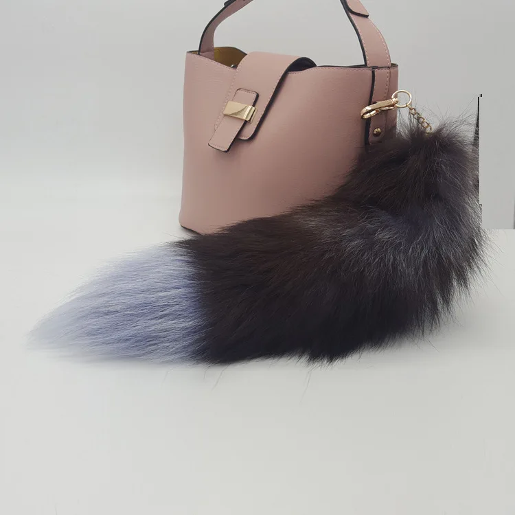 ALICEFUR High quality silver fox fur tail keyring real fox fur key ring bag pendants