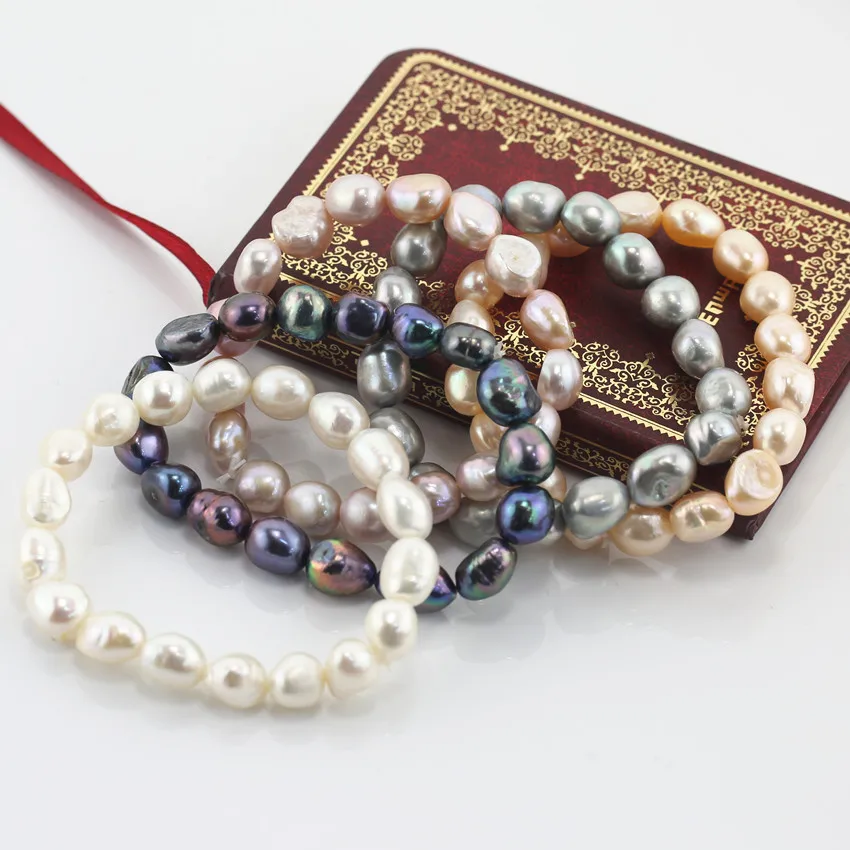 9-10 мм в форме барокко женский эластичный пресноводный настоящий пресноводный натуральный жемчуг браслет и браслет