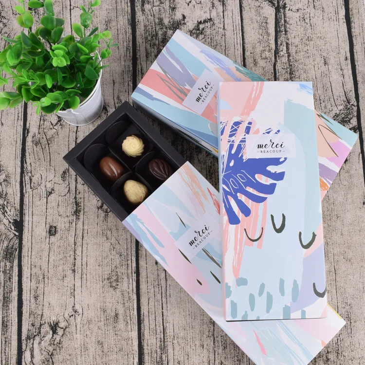 Foldable Slide wedding luxury empty fancy Chocolate Candy gift sliding Paper Packaging praline display Box with dividers custom