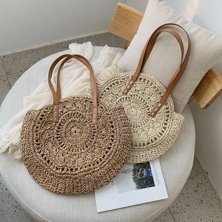 Wholesale Natural Bag Hand Woven Summer Round Beach Bali Paper Straw Bag