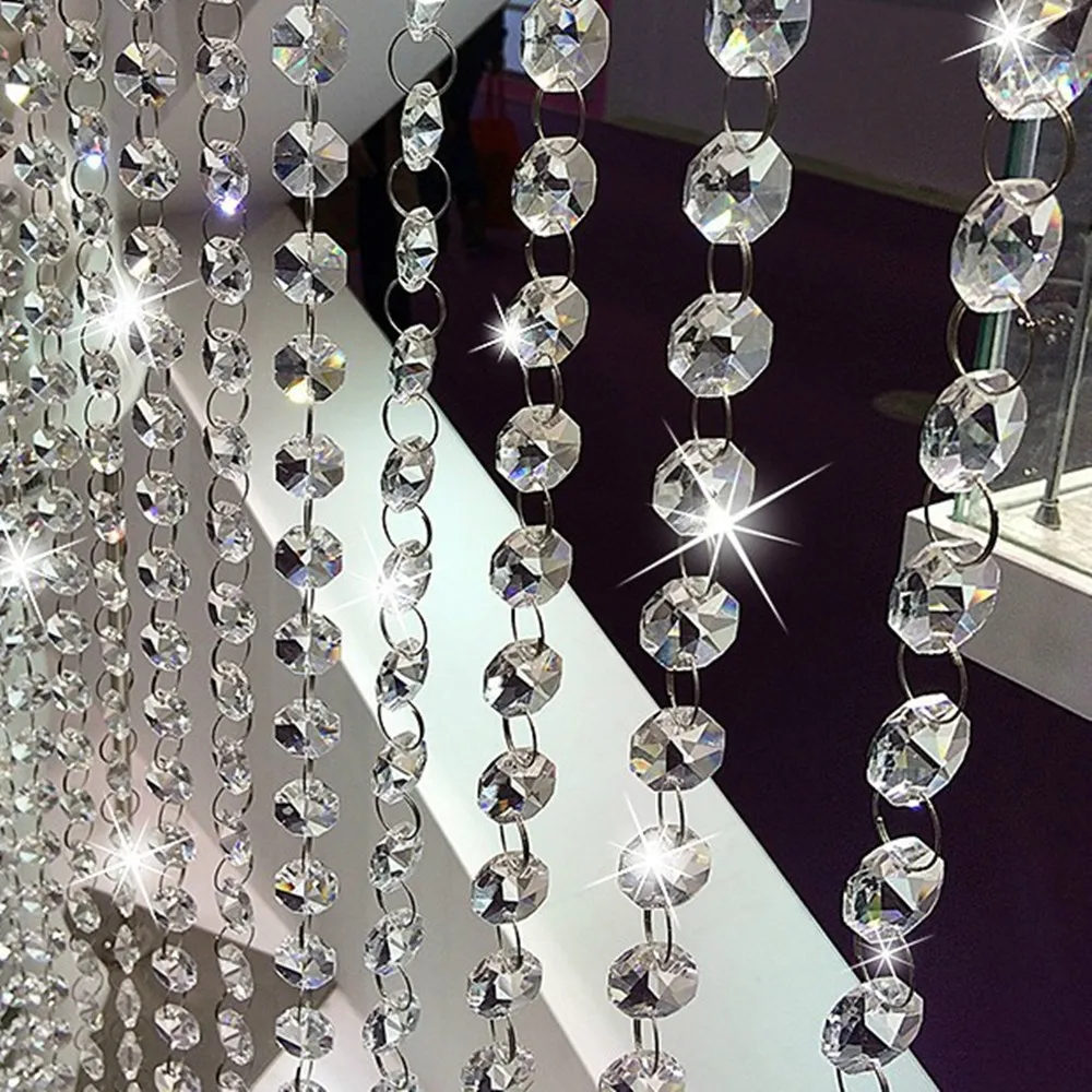 New Arrive 100m 14mm Glass Octagon Beads Chain Clear Crystal Garland Strand Wedding&Christmas Party Event Home Decoration