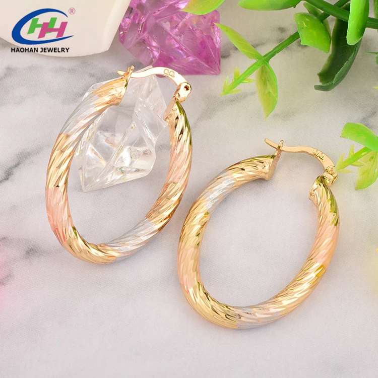 
2019 Factory Price Three Tone Plated Copper Alloy jewelry Hoop Earrings for women 