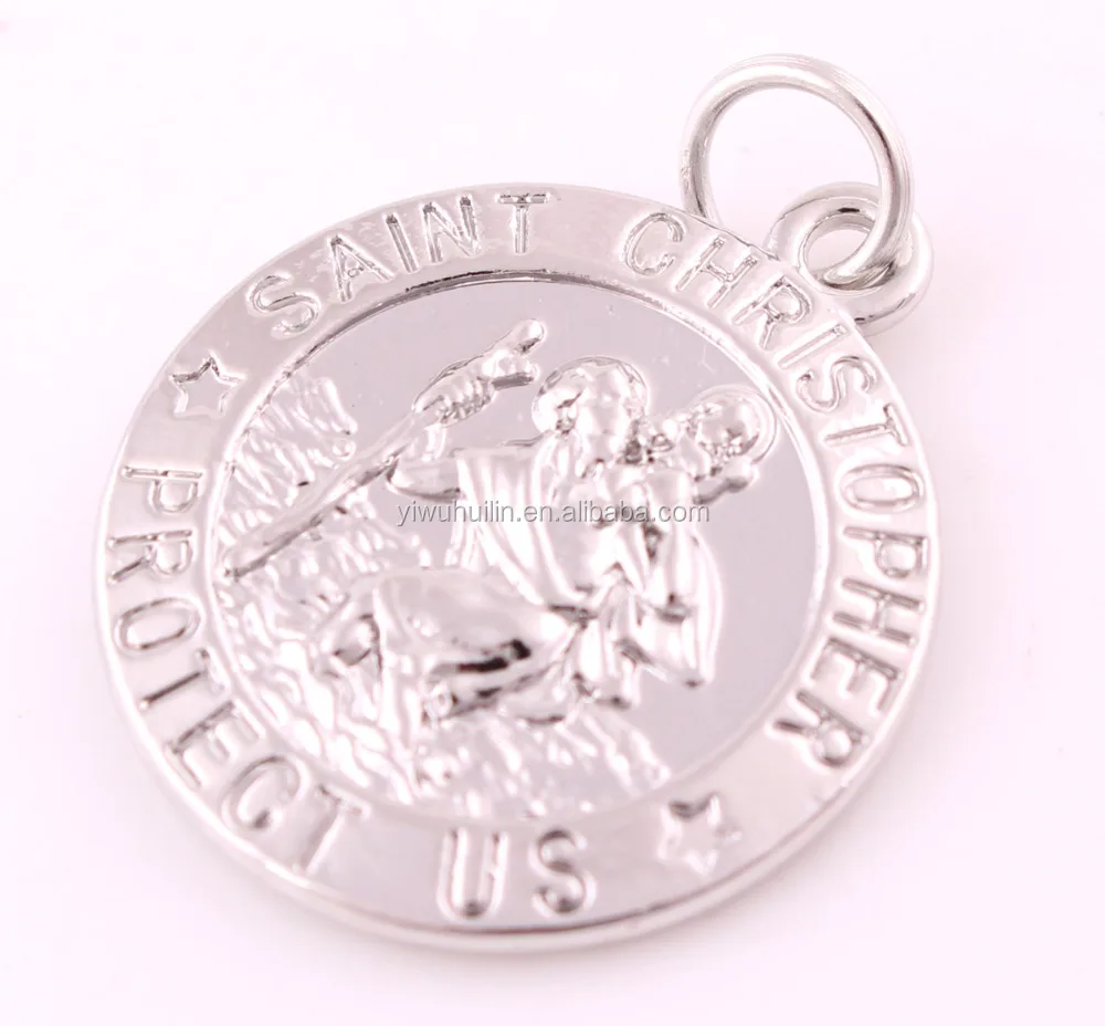 P500247 Yiwu Huilin jewelry Silver plated Parton St. Christopher Protect Us Medal Religious Catholic Pendant
