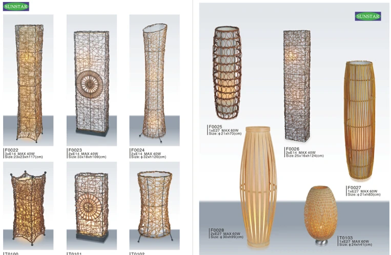 European Vintage Indoor Unique Rattan Standing Floor Lamp/Floor light