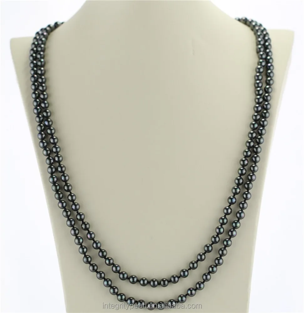 47 inch tahiti black color 6mm shell pearl necklace