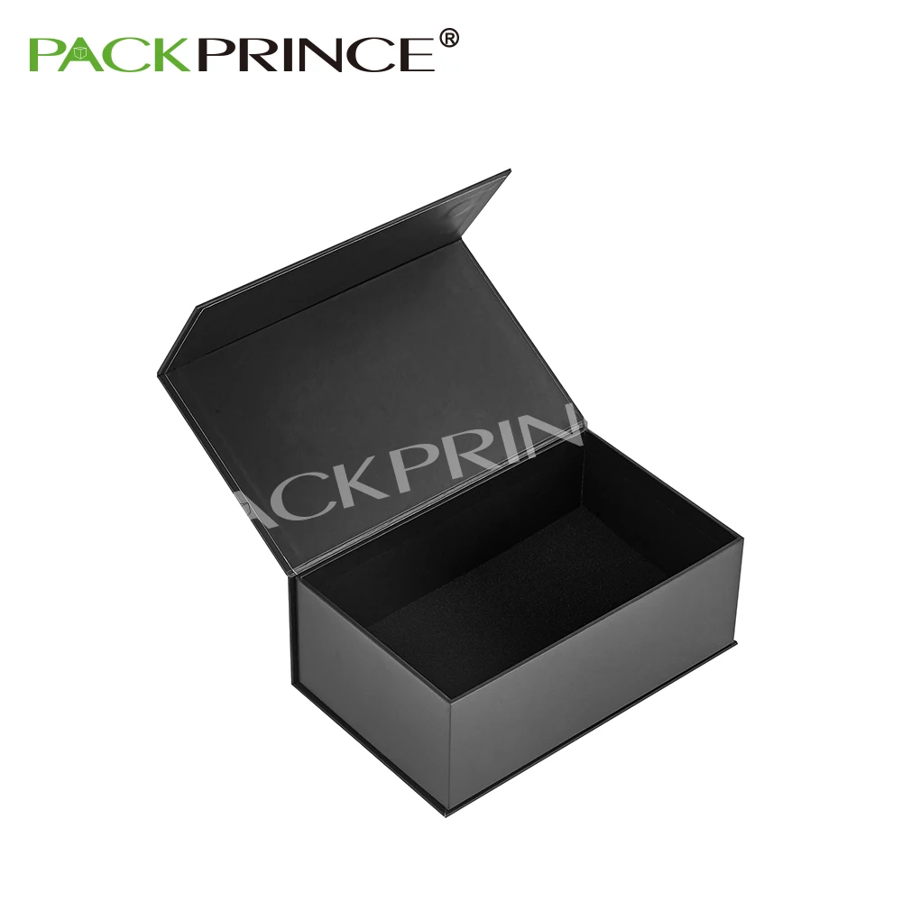 Custom Black Premium Folding Flap Lid Rigid Paper Cardboard Storage Flip Magnetic Closure Packaging Gift Box