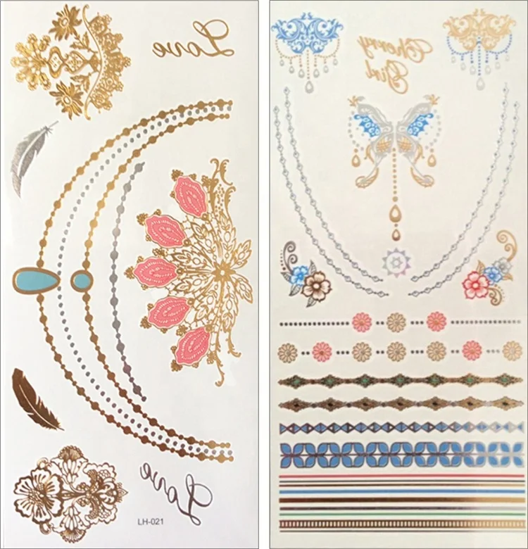
Flash Products Metallic Waterproof Tattoo Gold Silver Fashion Bracelet Temporary Tattoo Stickers Color Foil Metallic Temporary 