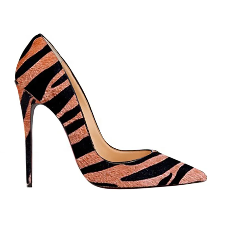 New Design Fancy Women Zebra Leather High Heel Pumps Dress Shoes