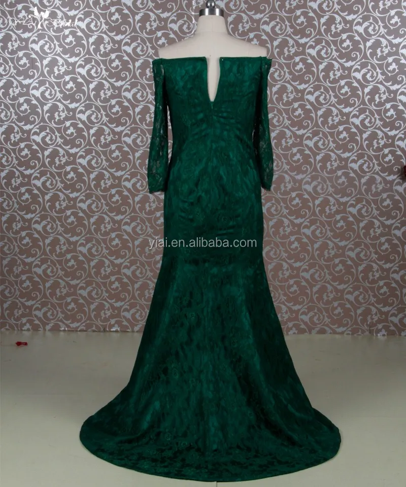 
RSE644 Off The Shoulder Trumpet Mermaid Dark Green Mother Of The Bride Lace Dresses 