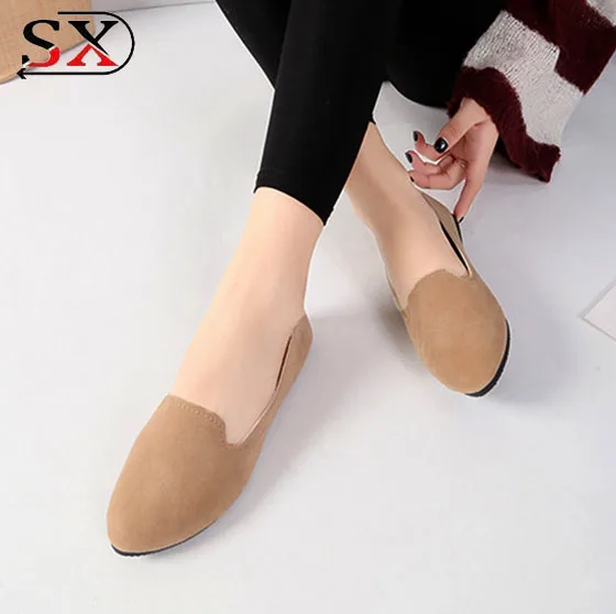 Woman flat shoe pointed suede ladies plus size fashion latest casual shoes