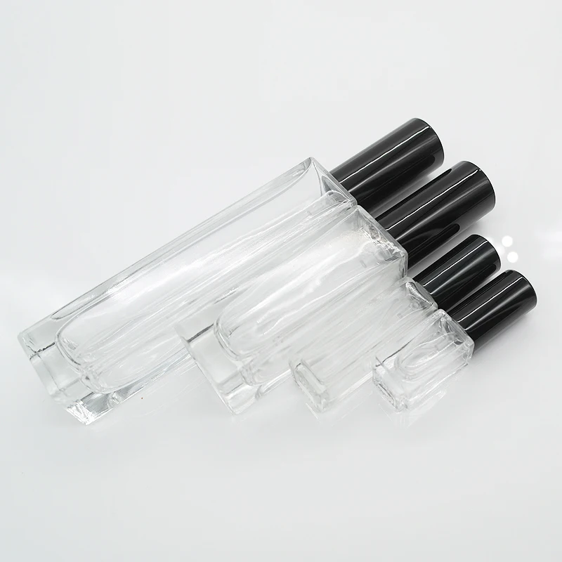 30ml 50ml 100ml Rectangle Shape Clear Empty Glass Perfume Bottle with Three Kind Colors Spray Cap
