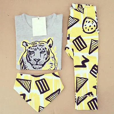 2016 Summer Baby clothing Girls Boys Tops T shirt Pants Bib 3pcs Outfits Set