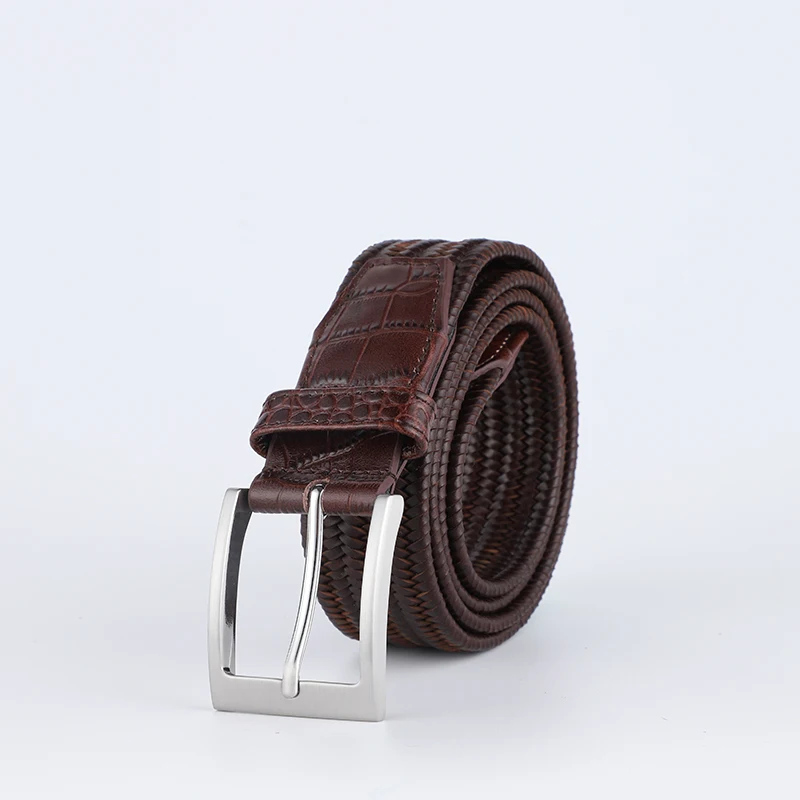 2022 New Style Germany Bonded Leather Regenerated Leather Braided Belt With Cow Leather Head and End