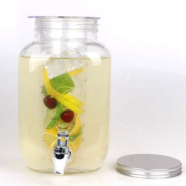 Wholesale glass big water jar drink dispenser with tap and ice barrel 4L 8L
