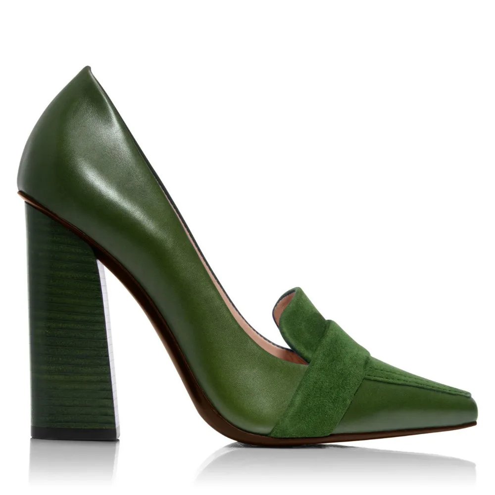 
2018 fashion show model dress shoes nice sheep and kid suede green upper square toes women shoes high heels 