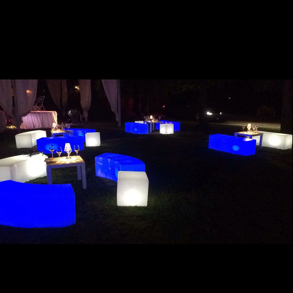 commercial used glowing party stool bench illuminated led light up curved patio seat garden plastic outdoor furniture