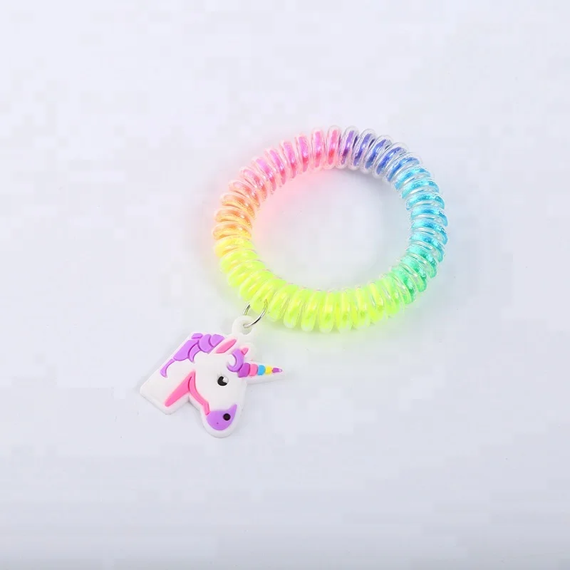 
Cartoon Unicorn Pendant Rainbow Color Telephone Wire WristBand Unicorn Plastic Bracelet 