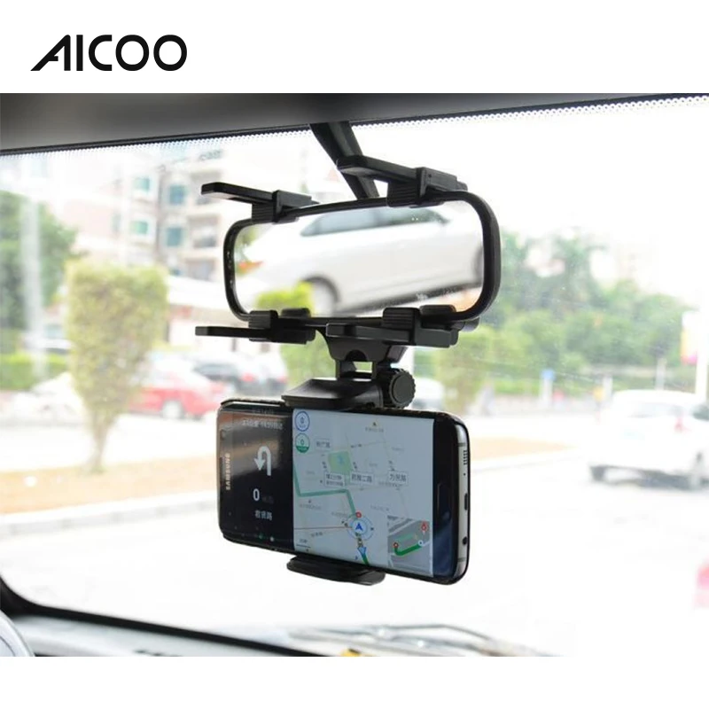 Hot Selling Universal Car Rearview Mirror Adjustable Mobile Phone Mount Holder Bracket  Car Phone Stand With Retail Package