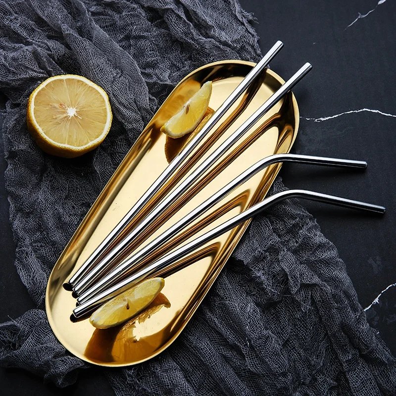 Carry bag packing 3 pcs stainless steel drinking straw metal boba straws with cleaning brush