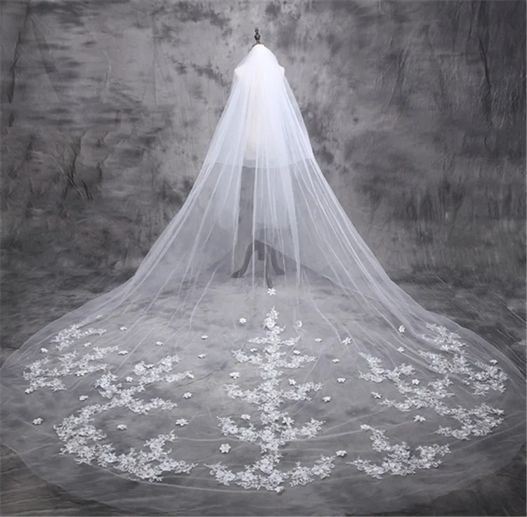 
Cathedral Train Luxury 5m Long Luxury wedding veil with appliqued lace wedding dress accessories 